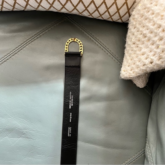 Vintage GORBANI Genuine Leather GOLD CURB CHAIN LOOK Elegant BLACK BELT M - Picture 14 of 16